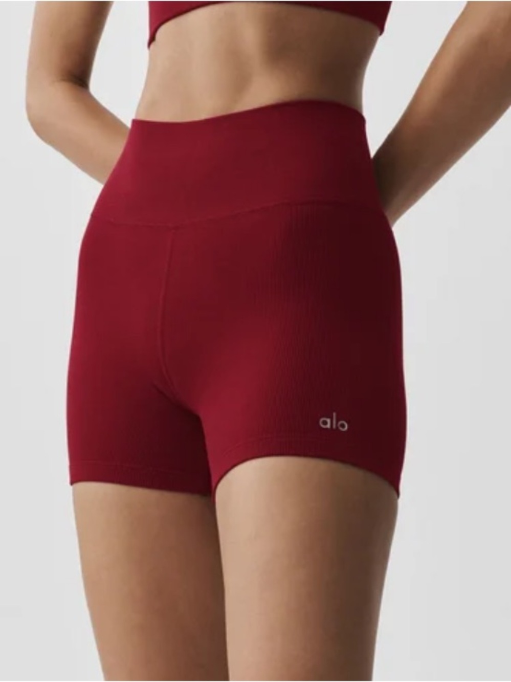 ALO Yoga 4" Seamless Modal Ribbed High-Waist Shorts — Burgundy